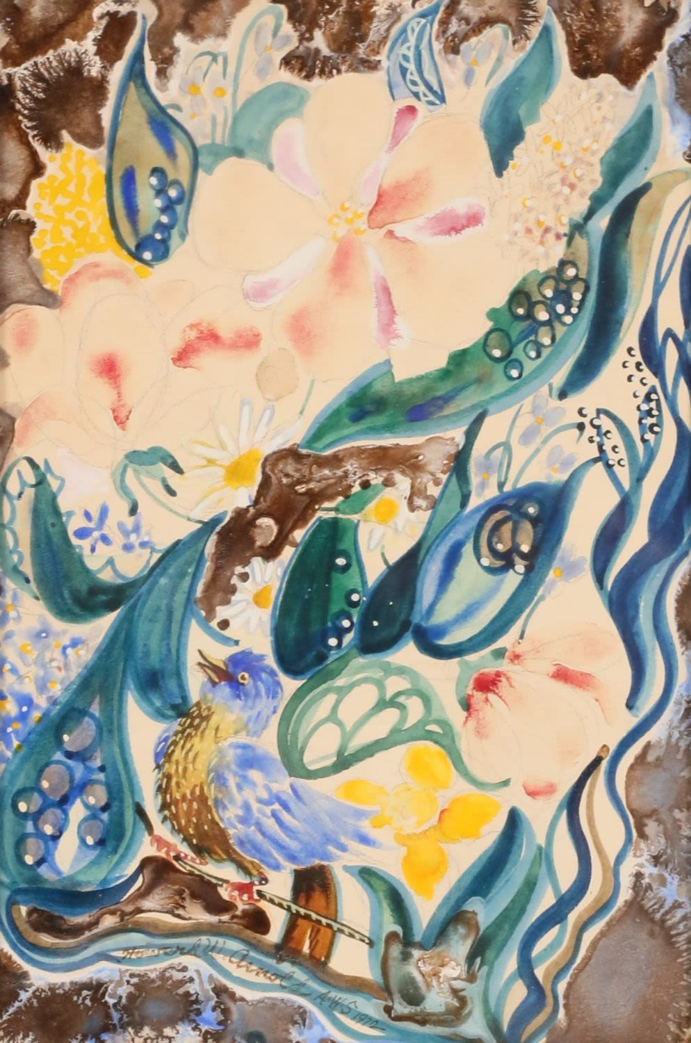 Lot 253: Howard W. Arnold Gouache Bird & Flowers