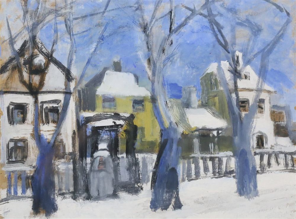 Lot 255: Benjamin Kopman Gouache on Board Winter Landscape
