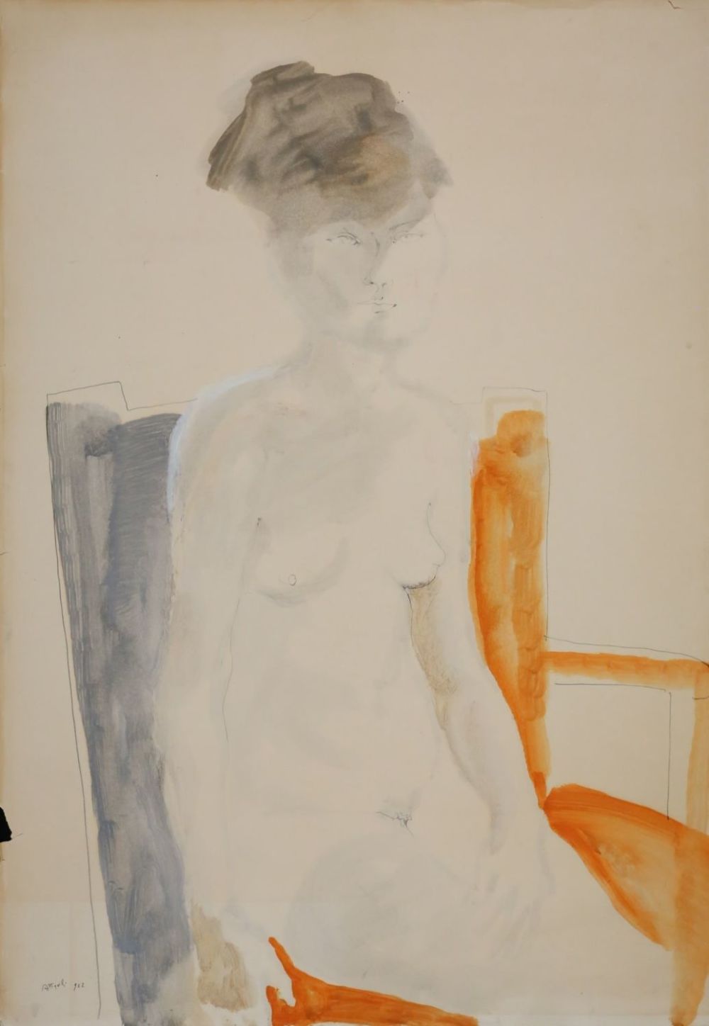Lot 266: Mixed Media Portrait of a Seated Nude