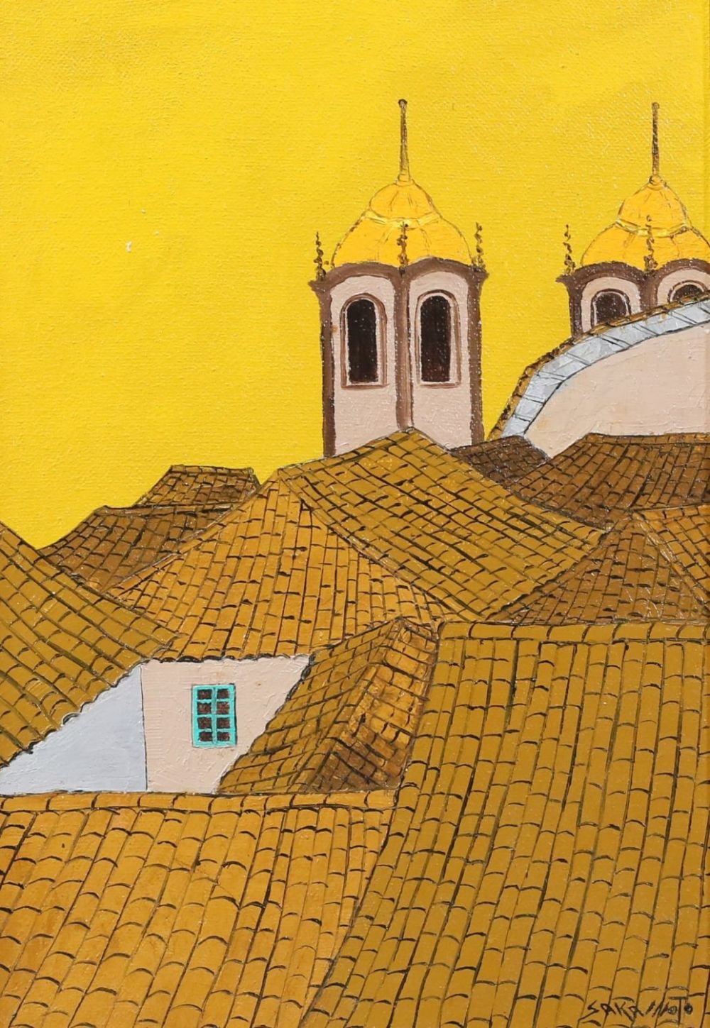 Lot 270: Signed Sakamoto Oil on Canvas Cityscape