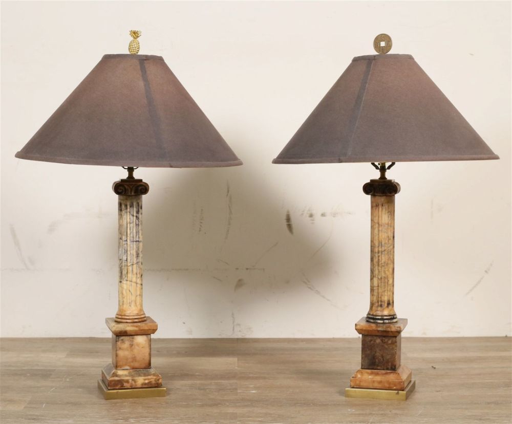Lot 356: Pair of Marble Column Lamps