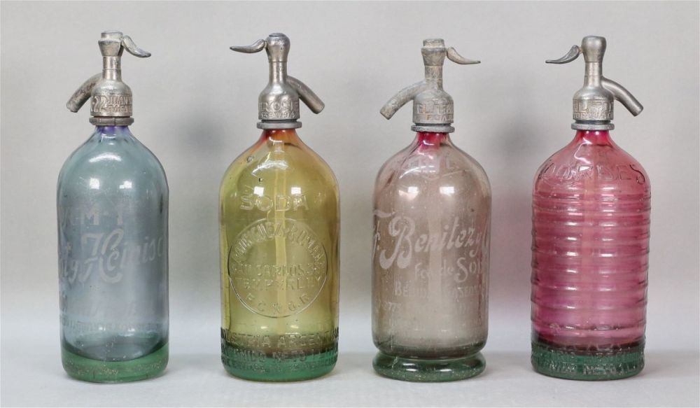 Lot 364: 4 Vintage Colored Glass Seltzer Bottles Argentina