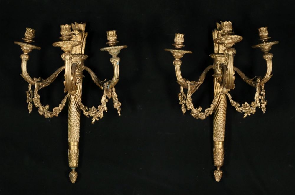 Lot 372: Pair Henri Vian Style Gilt Bronze Quiver Sconces