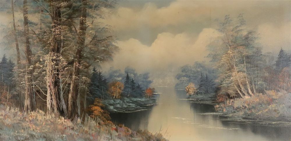 Lot 400: R. Thomas Oil on Canvas River Landscape