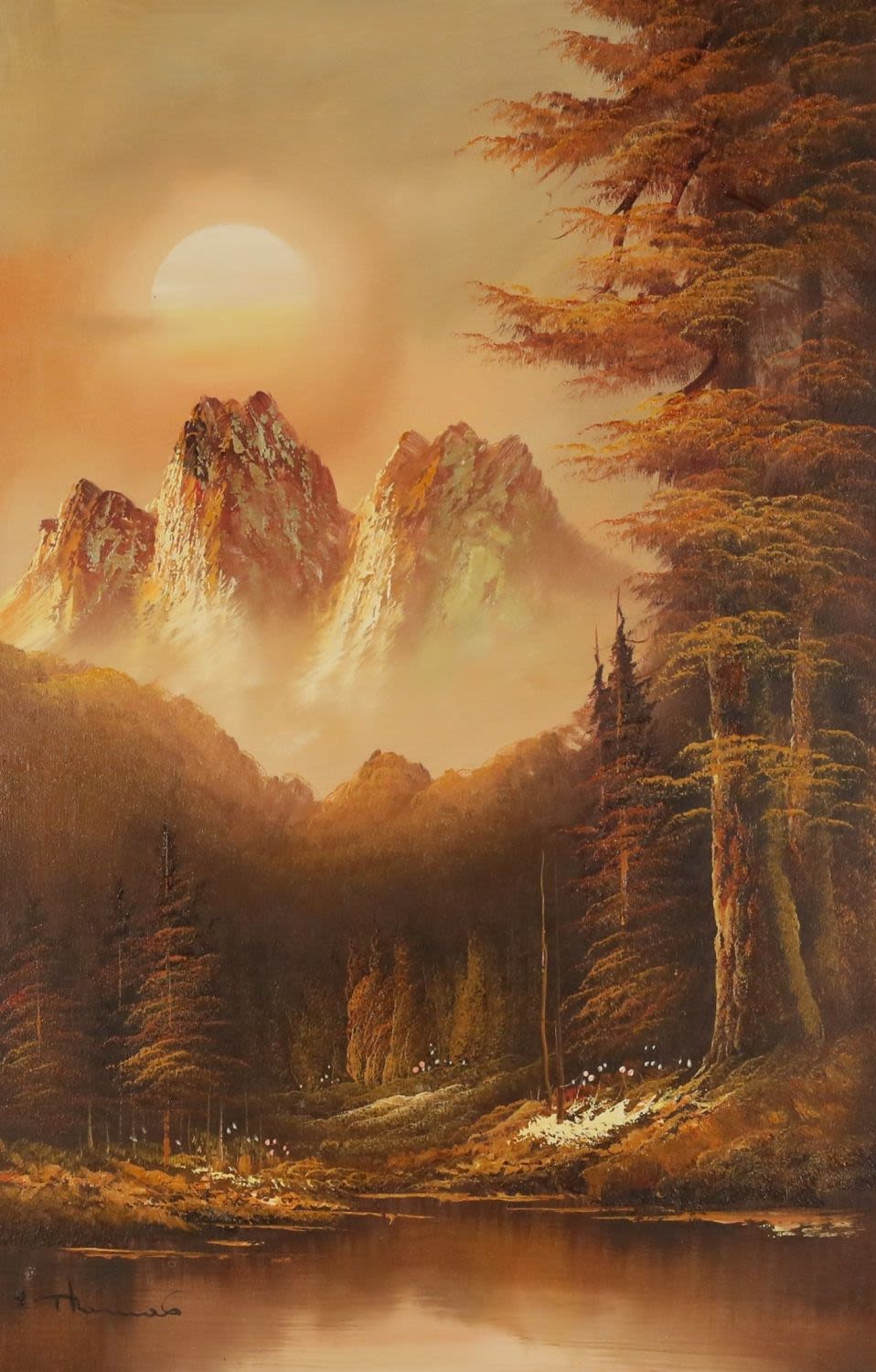 Lot 401: Signed H. Thomas Oil on Canvas Mountain Landscape