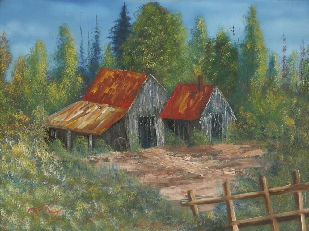 Lot 407: Signed Pierce Oil on Board Homestead Landscape