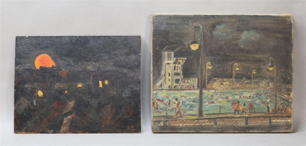 Lot 341: 2 Japanese Oils Landscape & Swimming Pool