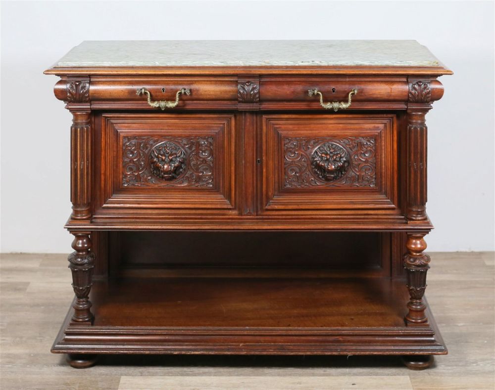 Lot 211: French Renaissance Revival Marble Top Sideboard