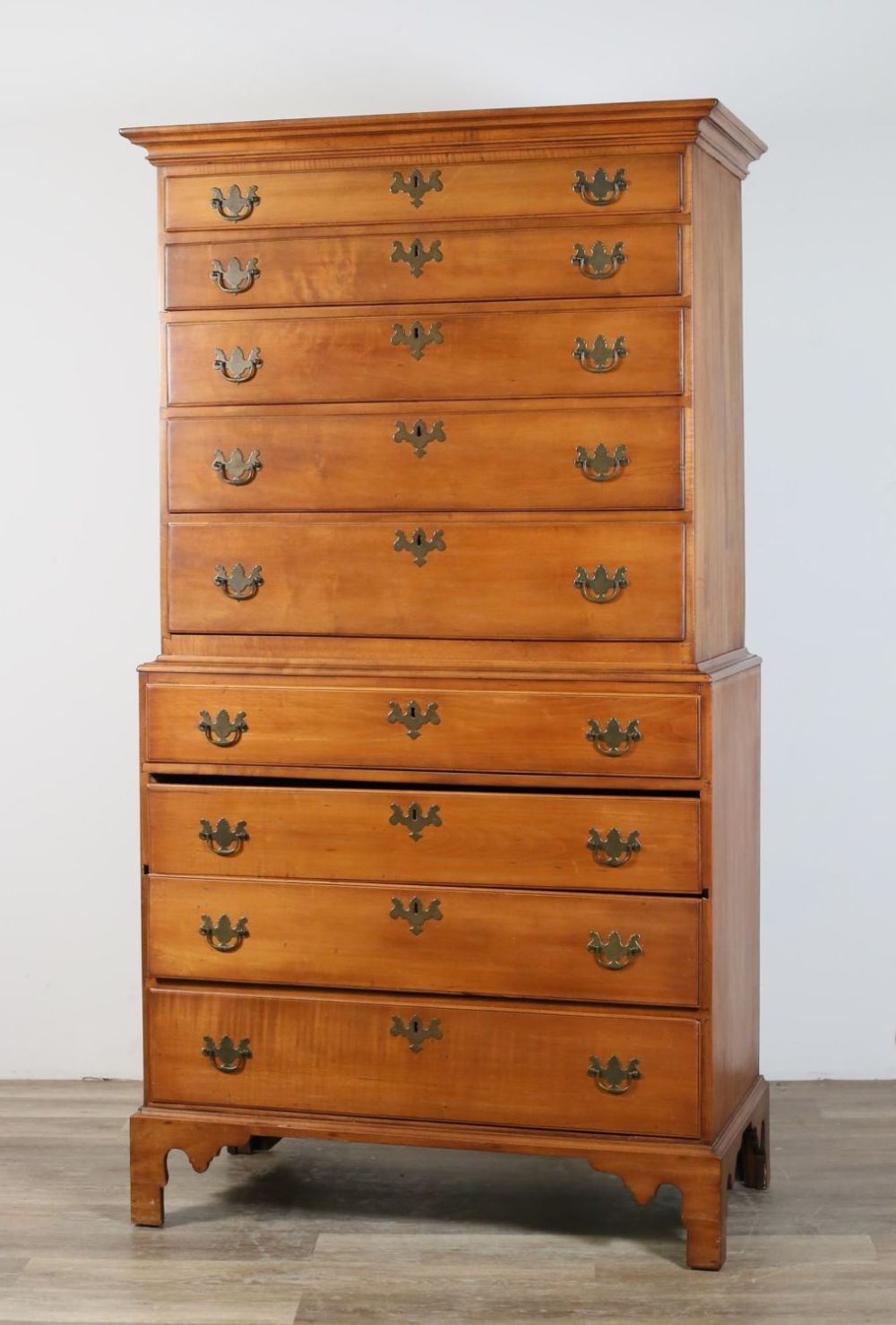 Lot 213: Federal Chippendale Chest on Chest