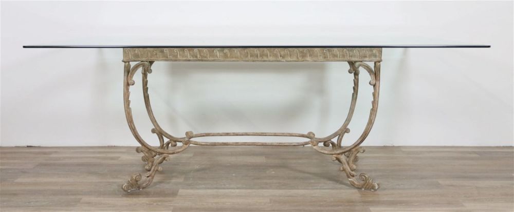 Lot 216: Rococo Style Metal and Glass Dining Table
