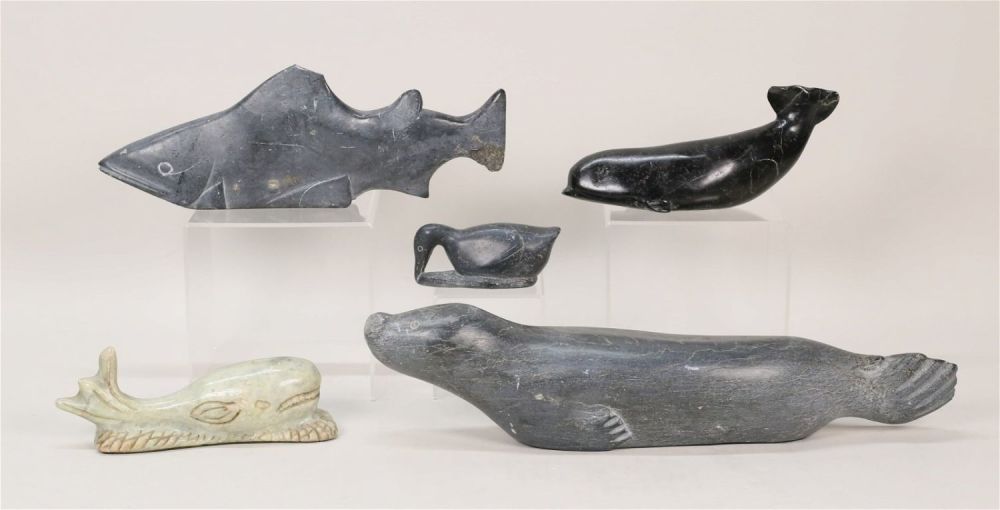 Lot 369: 5 Inuit Stone Carvings Animals