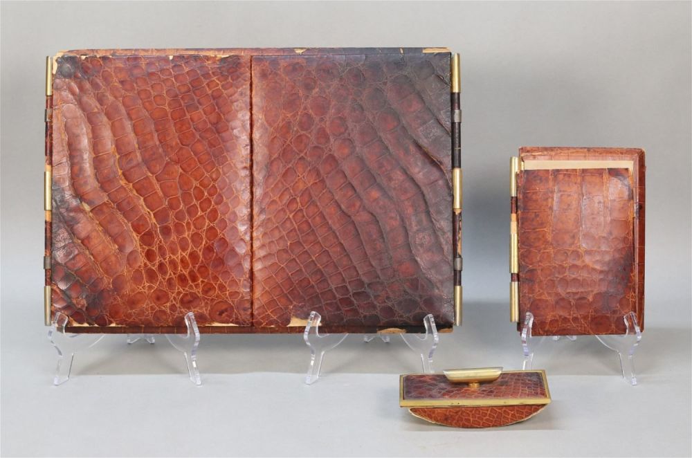 Lot 411: 3 Piece Alligator Leather Desk Set