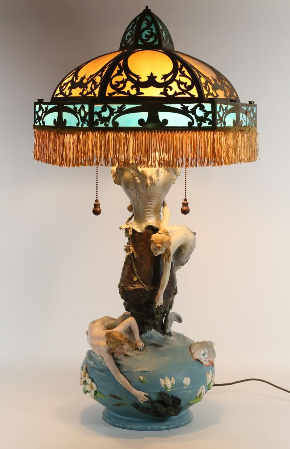 Lot 441: Art Nouveau Mermaid Slag Glass Lamp
