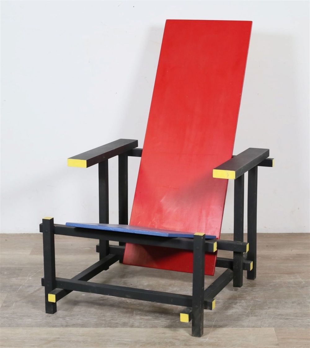 Lot 169: After Gerrit Rietveld, Red and Blue Chair