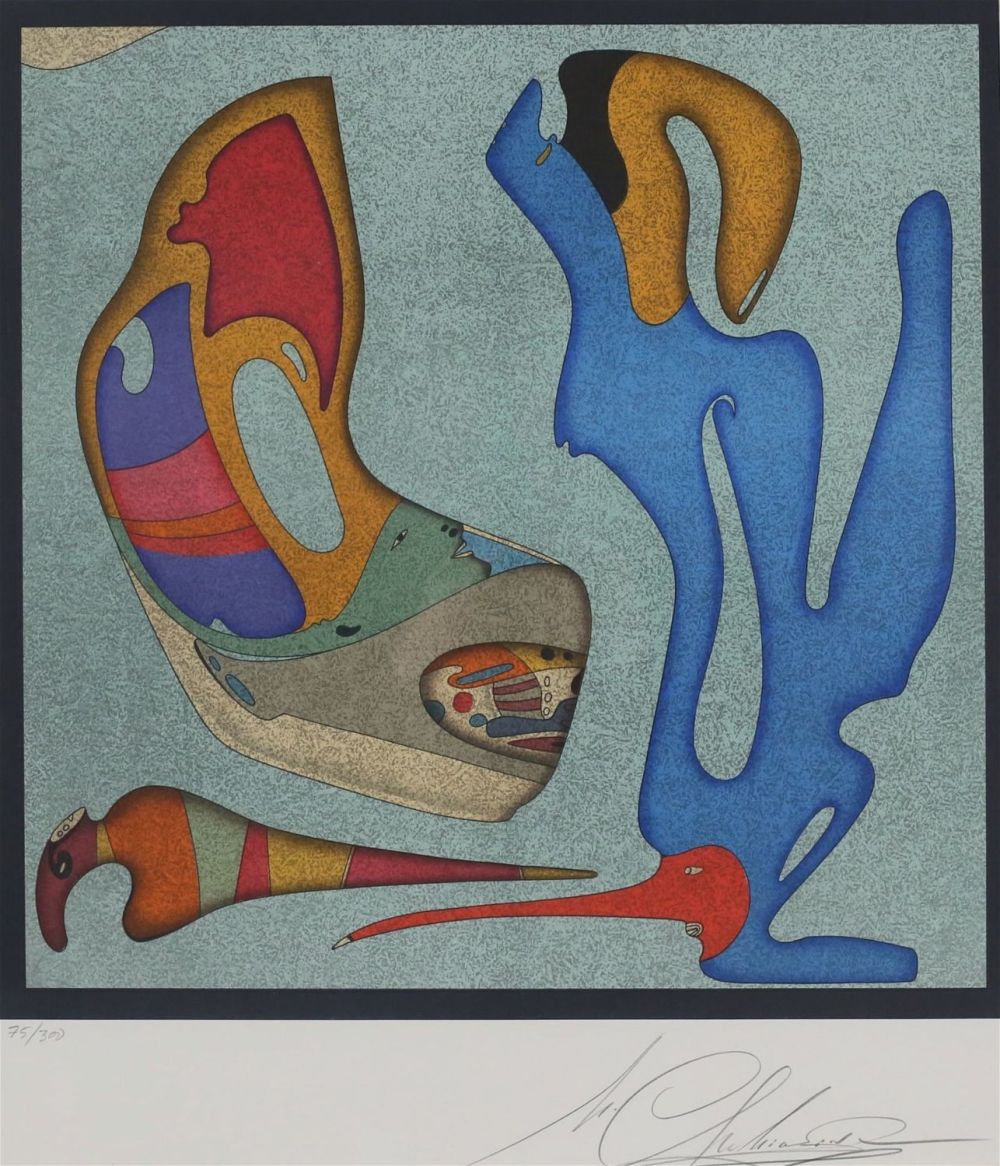 Lot 203: Mihail Chemiakin Lithograph Abstract Figures