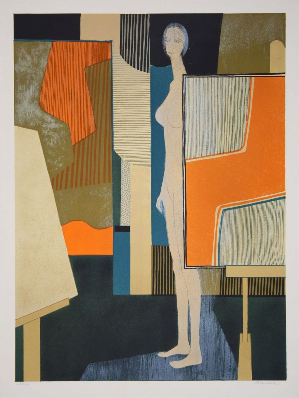 Lot 205: Andre Minaux Lithograph Nude in Artist's Studio