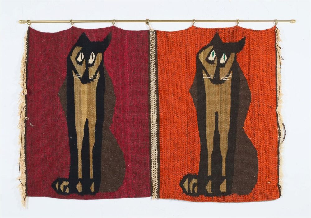 Lot 224: Mid Century Modern Hanging Wool Cat Tapestry