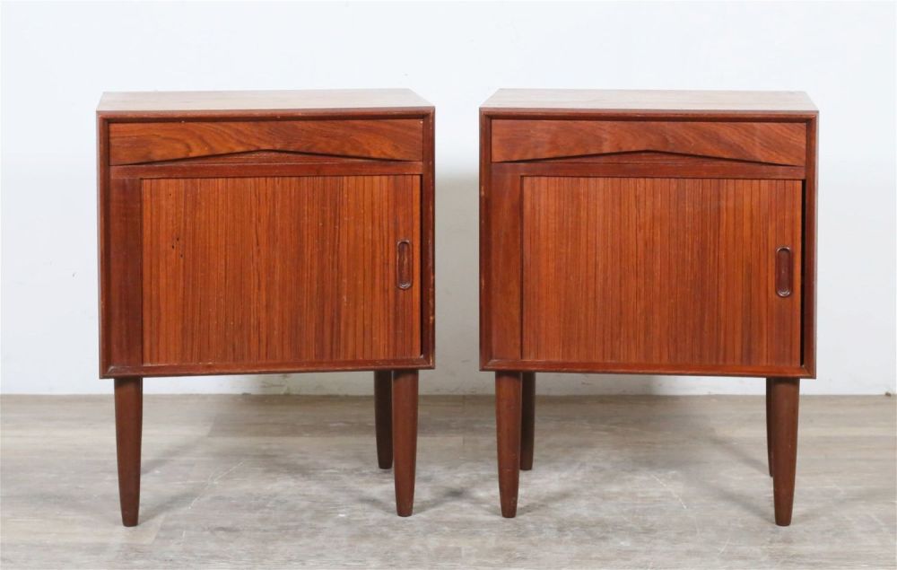 Lot 238: Pair of Danish Modern Tambour Nightstands