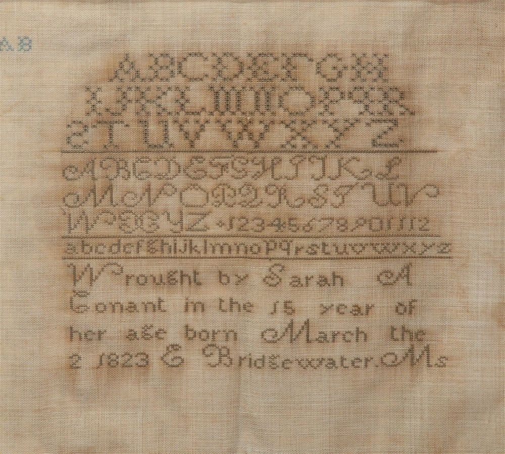 Lot 316: Sarah A. Conant 1823 Needlework Sampler