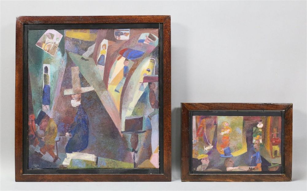 Lot 345: Tom Werner 2 Oils Abstracts With Figures