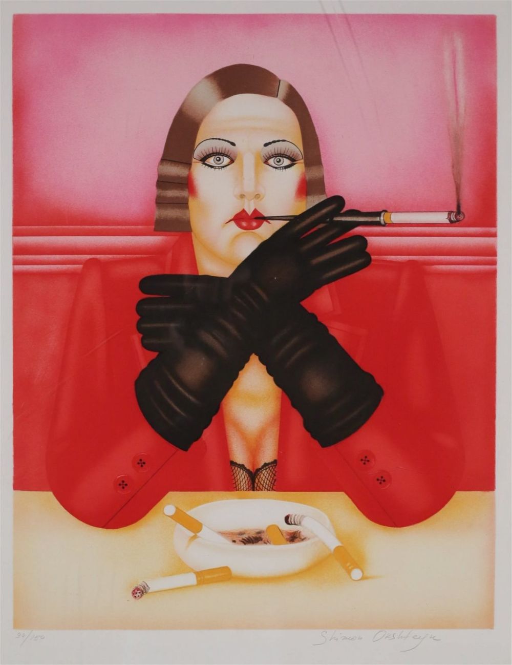 Lot 352: Shimon Okshteyn Lithograph Smoking Lady