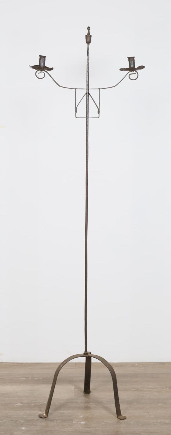 Lot 383: Wrought Iron Adjustable Double Candle Stand