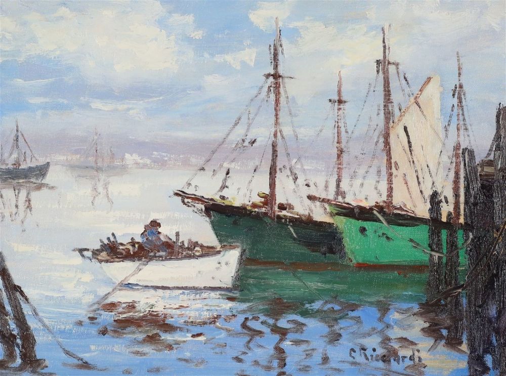 Lot 156: Caesare Ricciardi Oil on Panel Harbor Scene