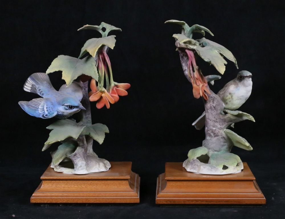 Lot 173: Royal Worcester Pair Cerulean Warbler Figures