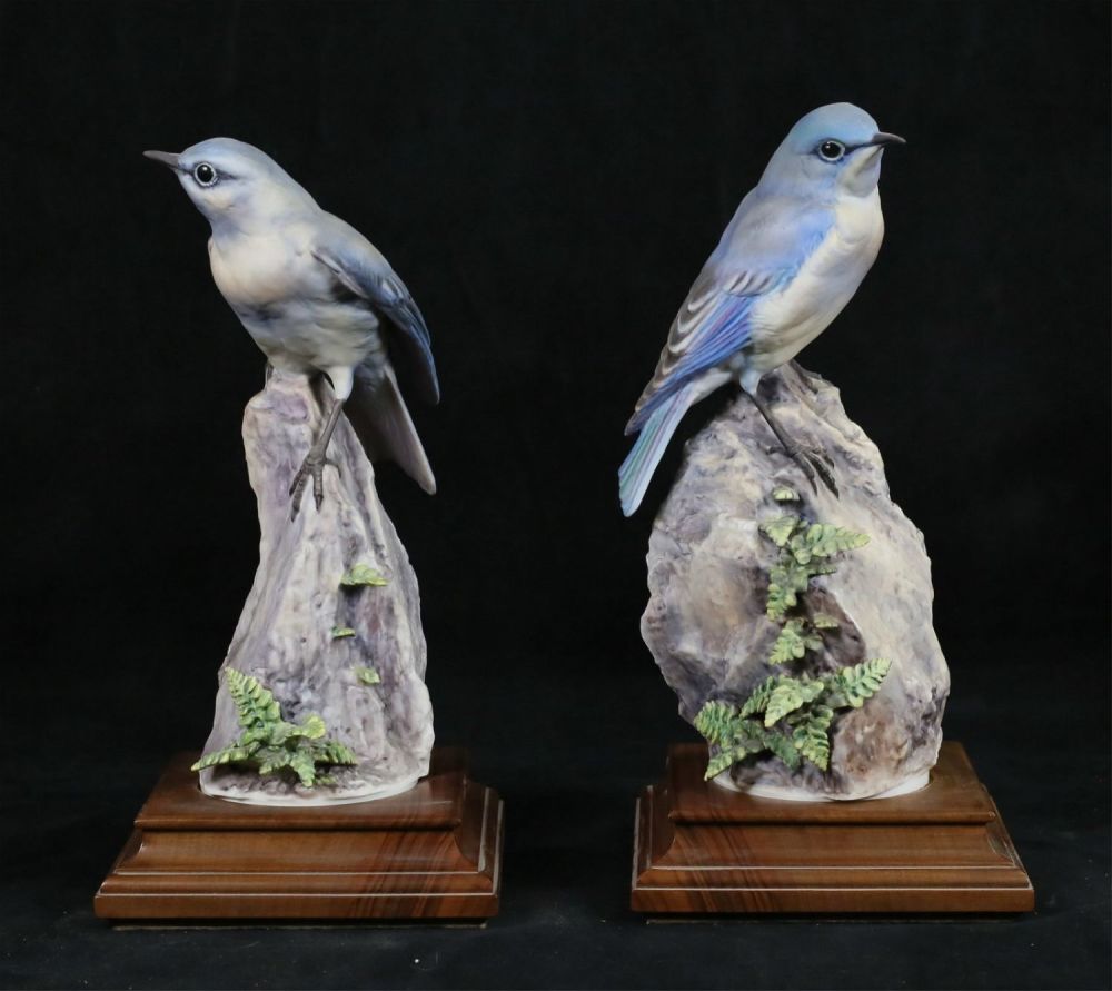Lot 174: Royal Worcester Pair Mountain Bluebird Figures