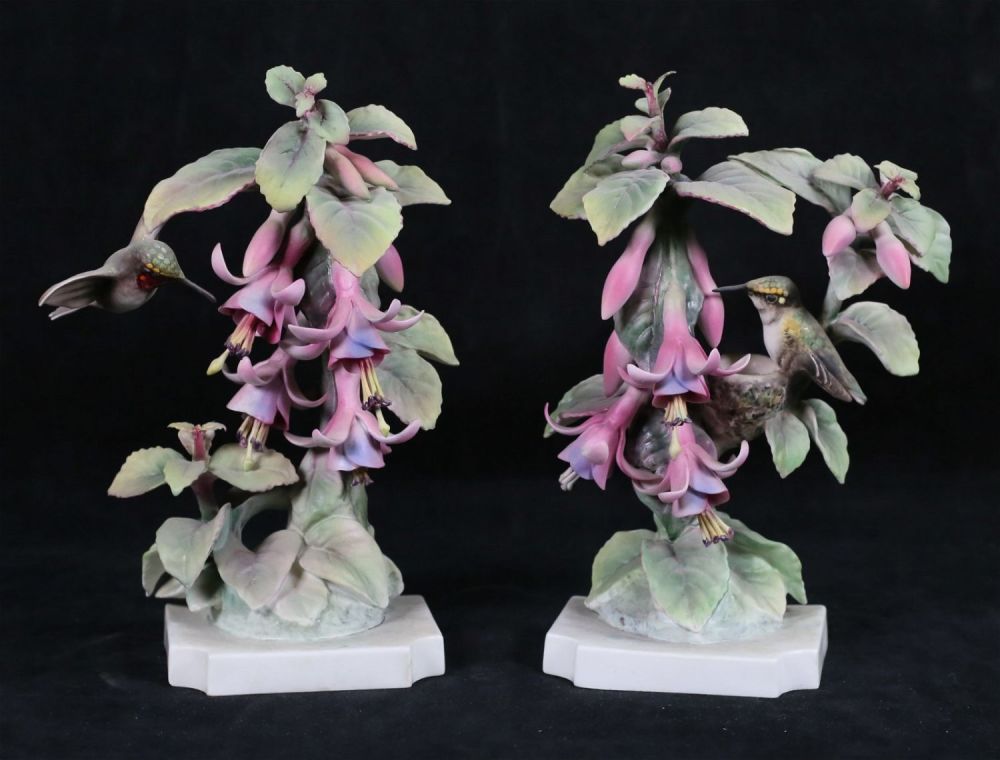 Lot 178: Royal Worcester Pair Ruby Throated Hummingbirds