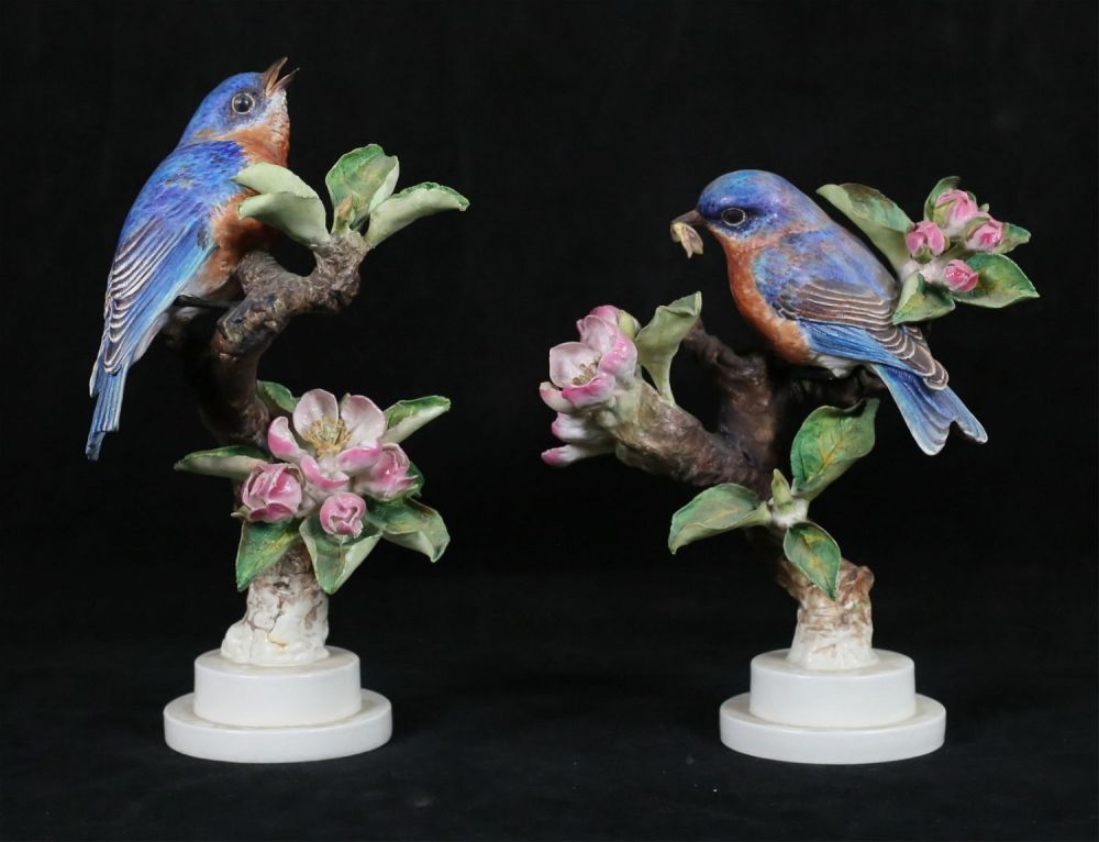 Lot 182: Royal Worcester Pair Blue-Birds