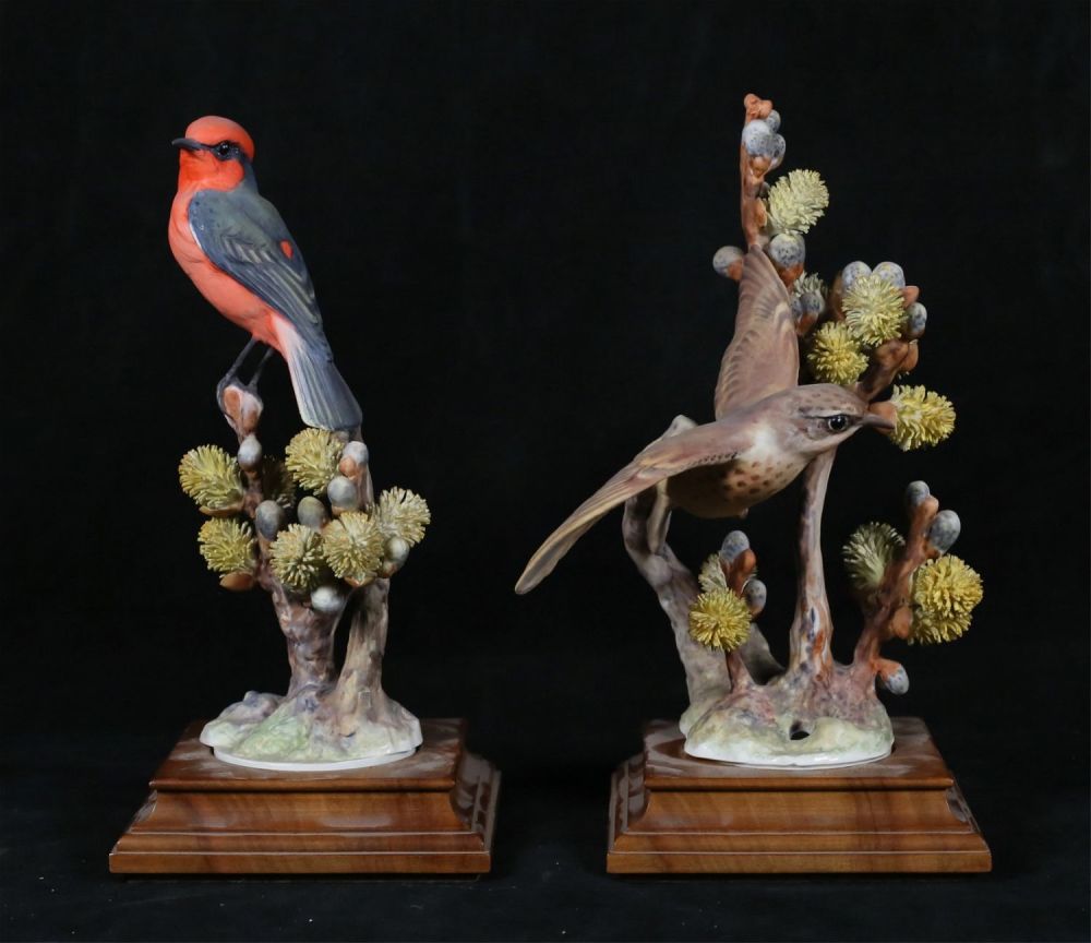 Lot 183: Royal Worcester Pair Vermilion Flycatchers