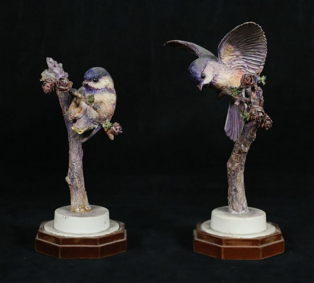 Lot 184: Royal Worcester Pair Chickadee & Larch Figures