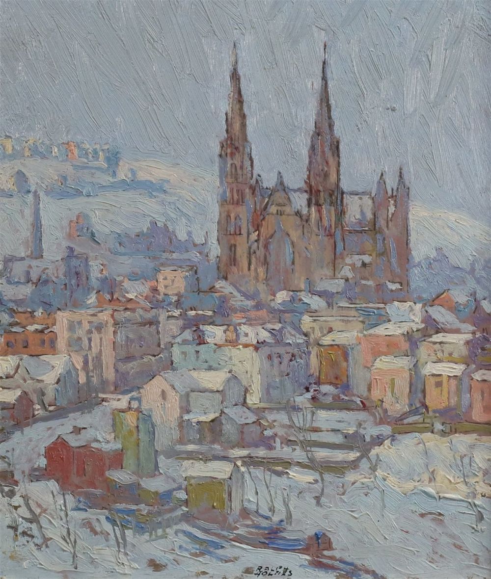 Lot 194: Ralph Holmes Oil on Board Cityscape