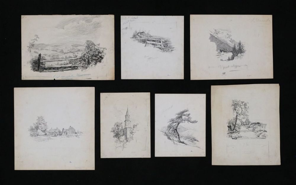 Lot 200: Frederick Sands Brunner 7 Pen & Ink Drawings