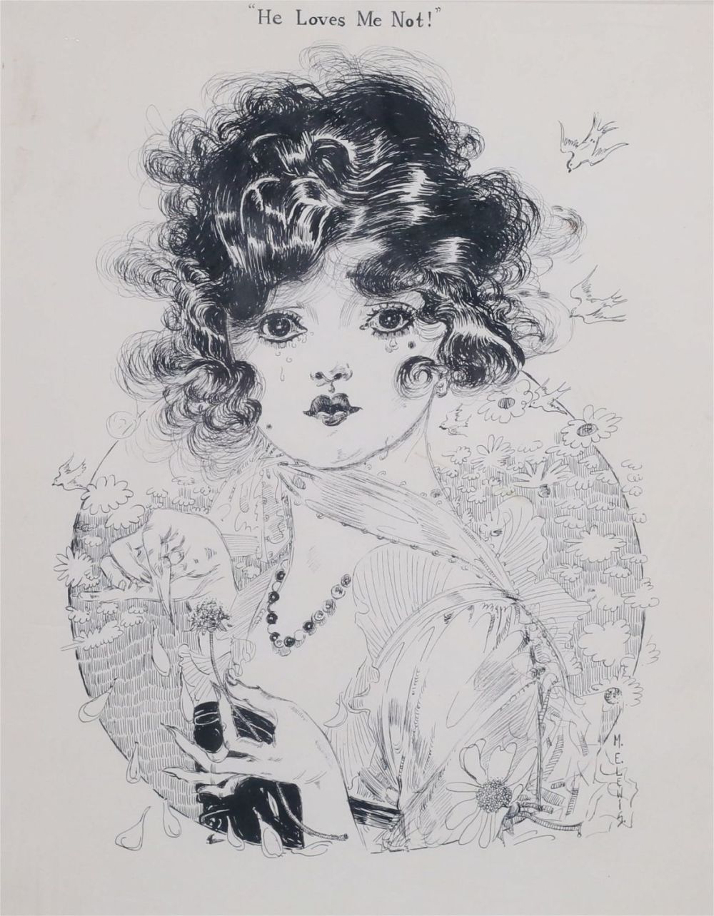 Lot 212: Signed M.E. Lewis Illustration He Loves Me Not