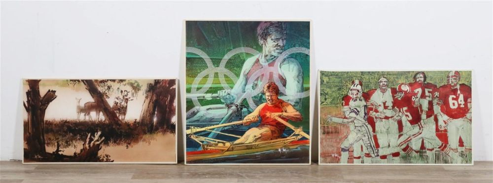 Lot 213: Jim Sharpe 3 Mixed Media Illustrations on Board