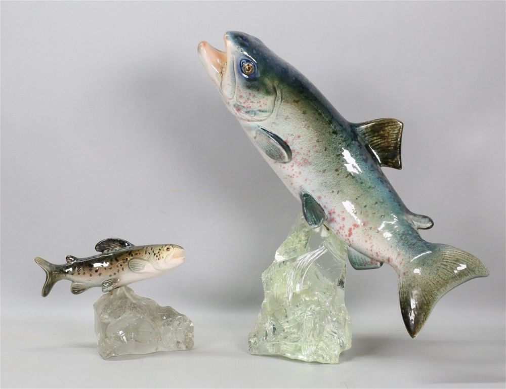 Lot 222: Raymond Gangloff 2 Porcelain Trout Sculptures