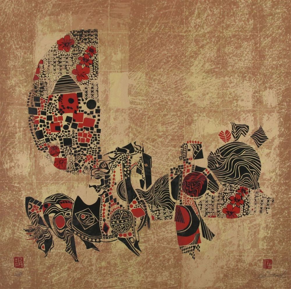 Lot 251: Hoi Lebadang Silkscreen Woman With Horse