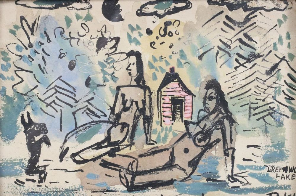 Lot 256: Nicholas Takis Watercolor & Ink Greenwood Lake