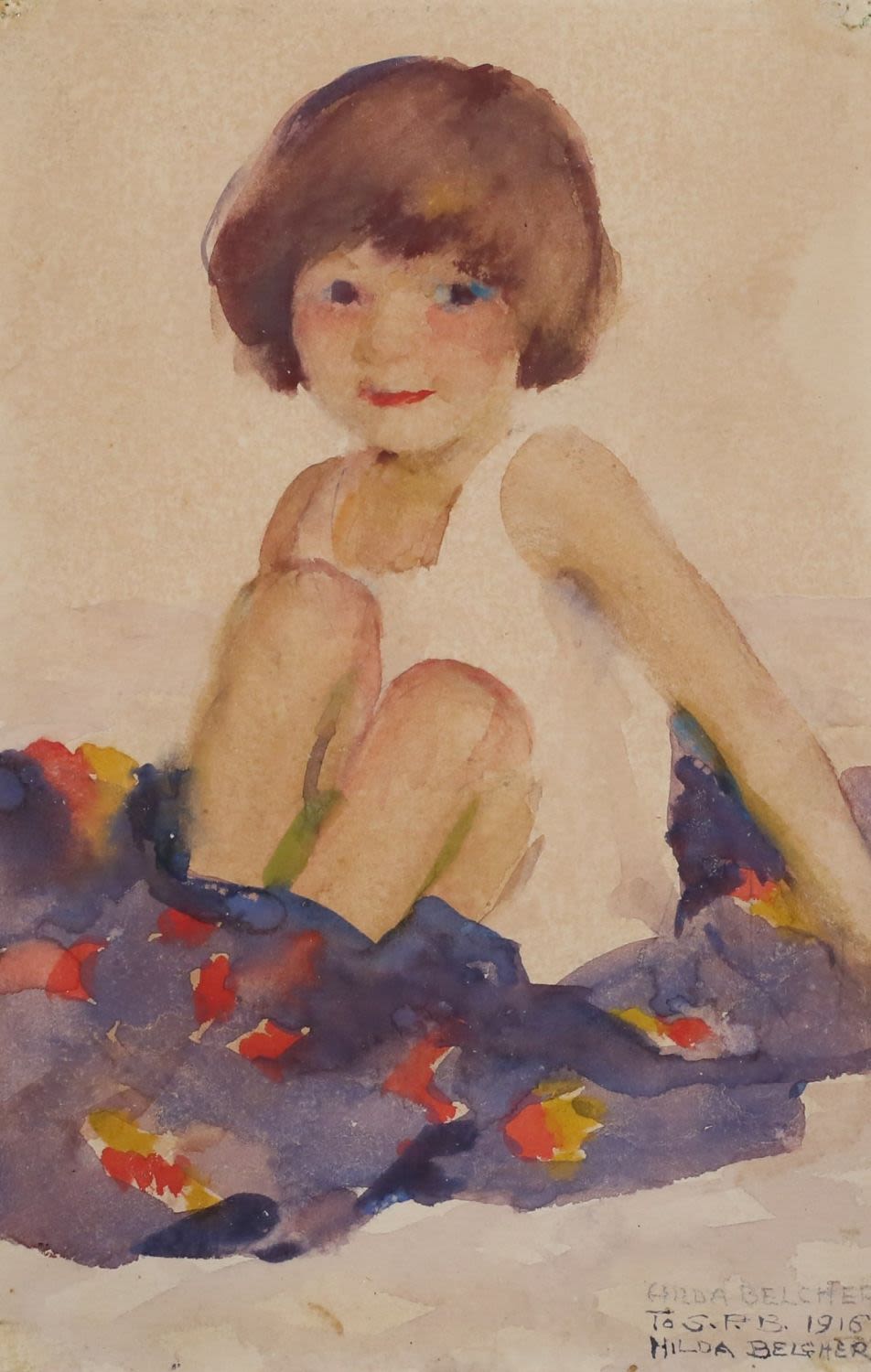 Lot 260: Hilda Belcher Watercolor Portrait of a Girl