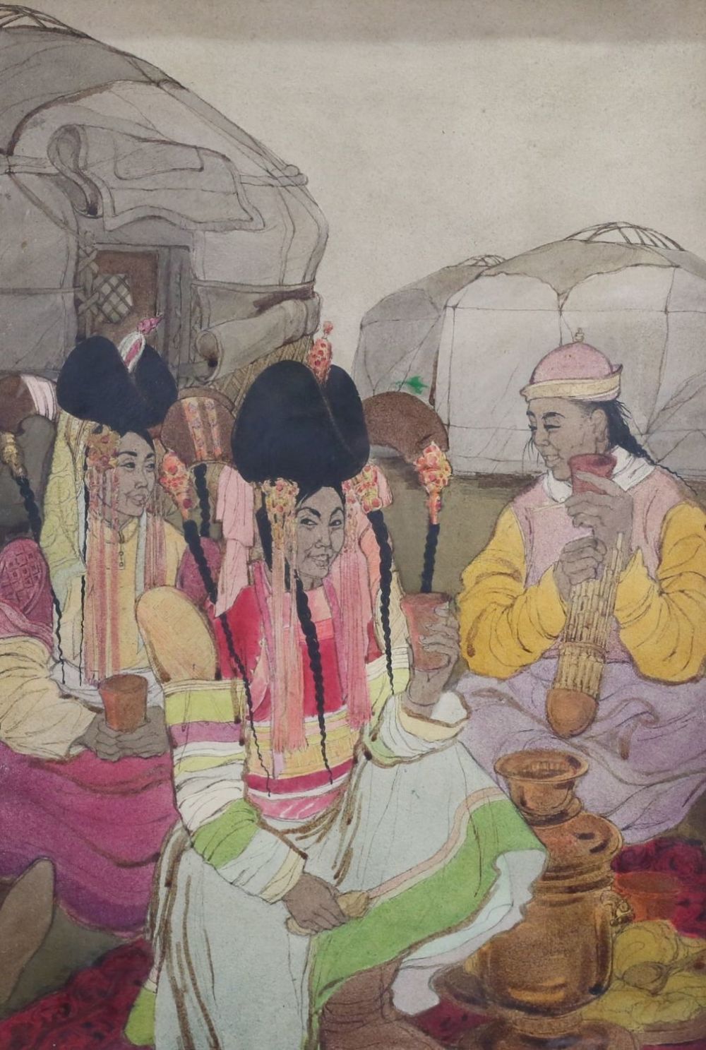 Lot 297: Watercolor & Ink Illustration Village Scene