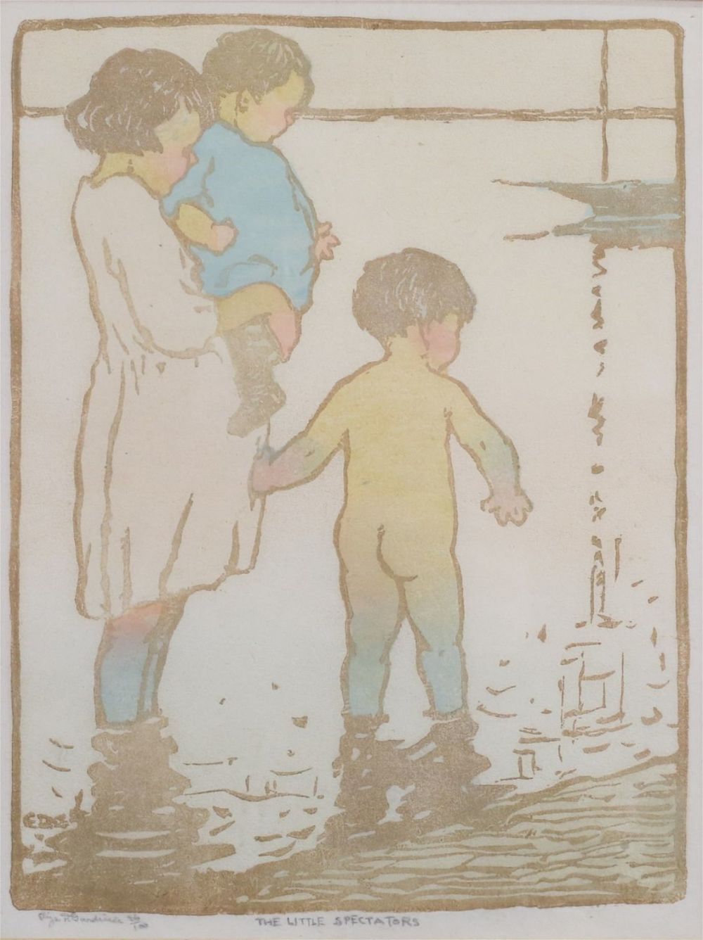 Lot 323: Eliza Draper Gardiner Woodblock Little Spectators