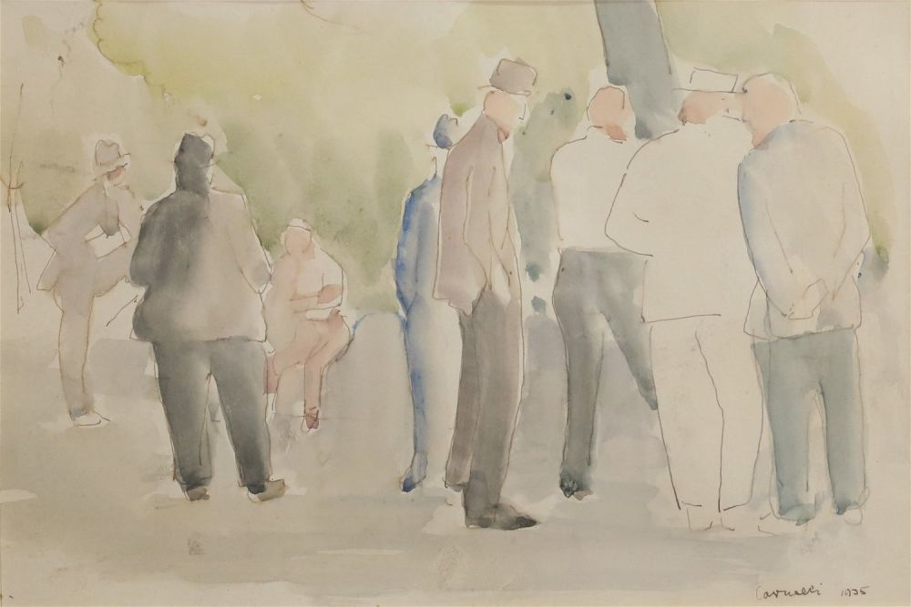 Lot 324: Signed Watercolor Group of Men