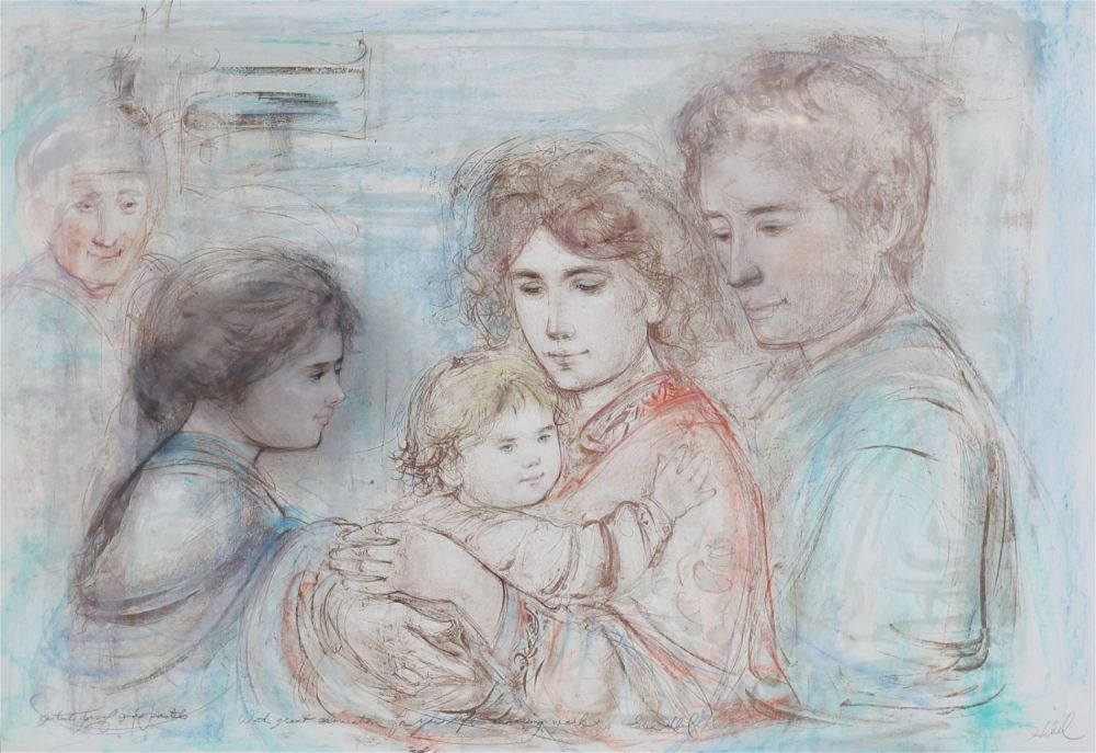 Lot 325: Edna Hibel Lithograph With Pastel Family Portrait