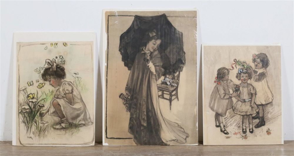 Lot 329: Sarah Yocum McFadden 3 Drawings Girls