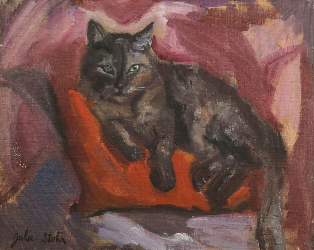 Lot 331: Julie Stohr Oil on Panel Cat