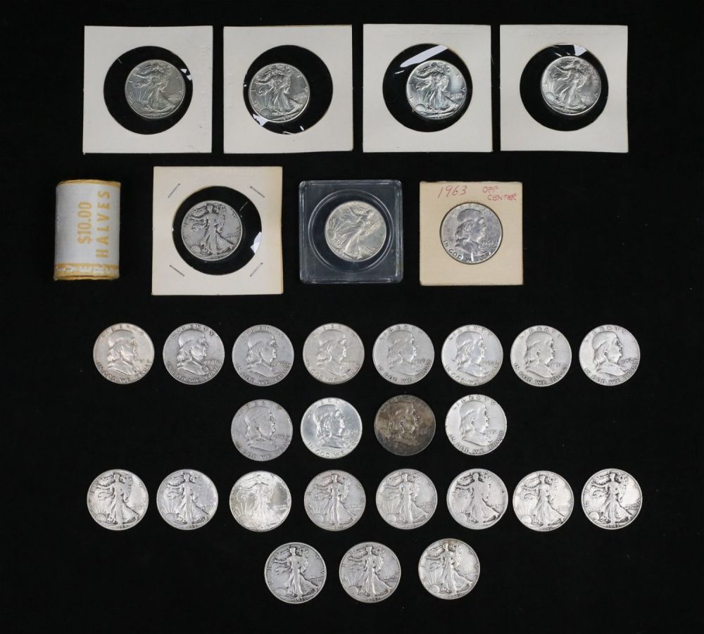 Lot 345: 50 Franklin And Walking Liberty Half Dollars