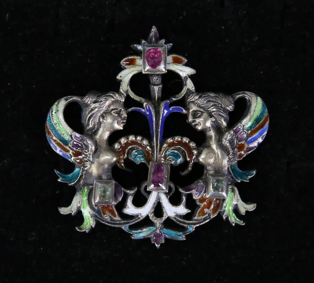 Lot 355: Silver, Enamel & Multi-Stone Renaissance Brooch