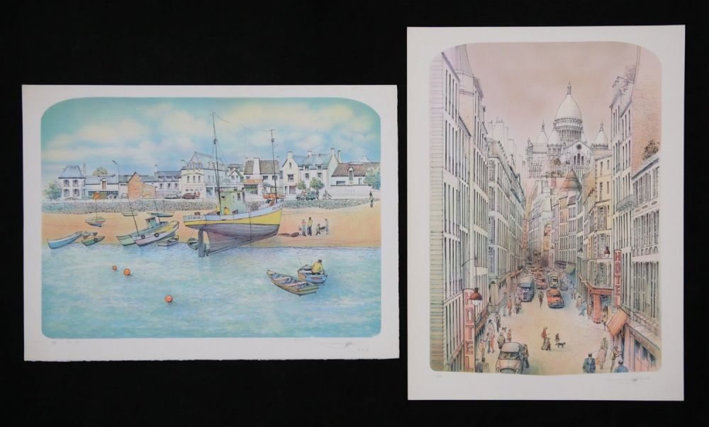 Lot 409: Rolf Rafflewski 2 Lithographs Street Scene & Boats